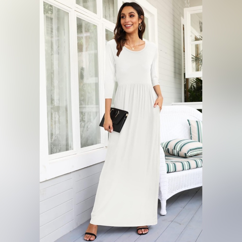 Wneedu Women's 3/4  Sleeve Maxi Dress Casual Long Dresses with Pockets